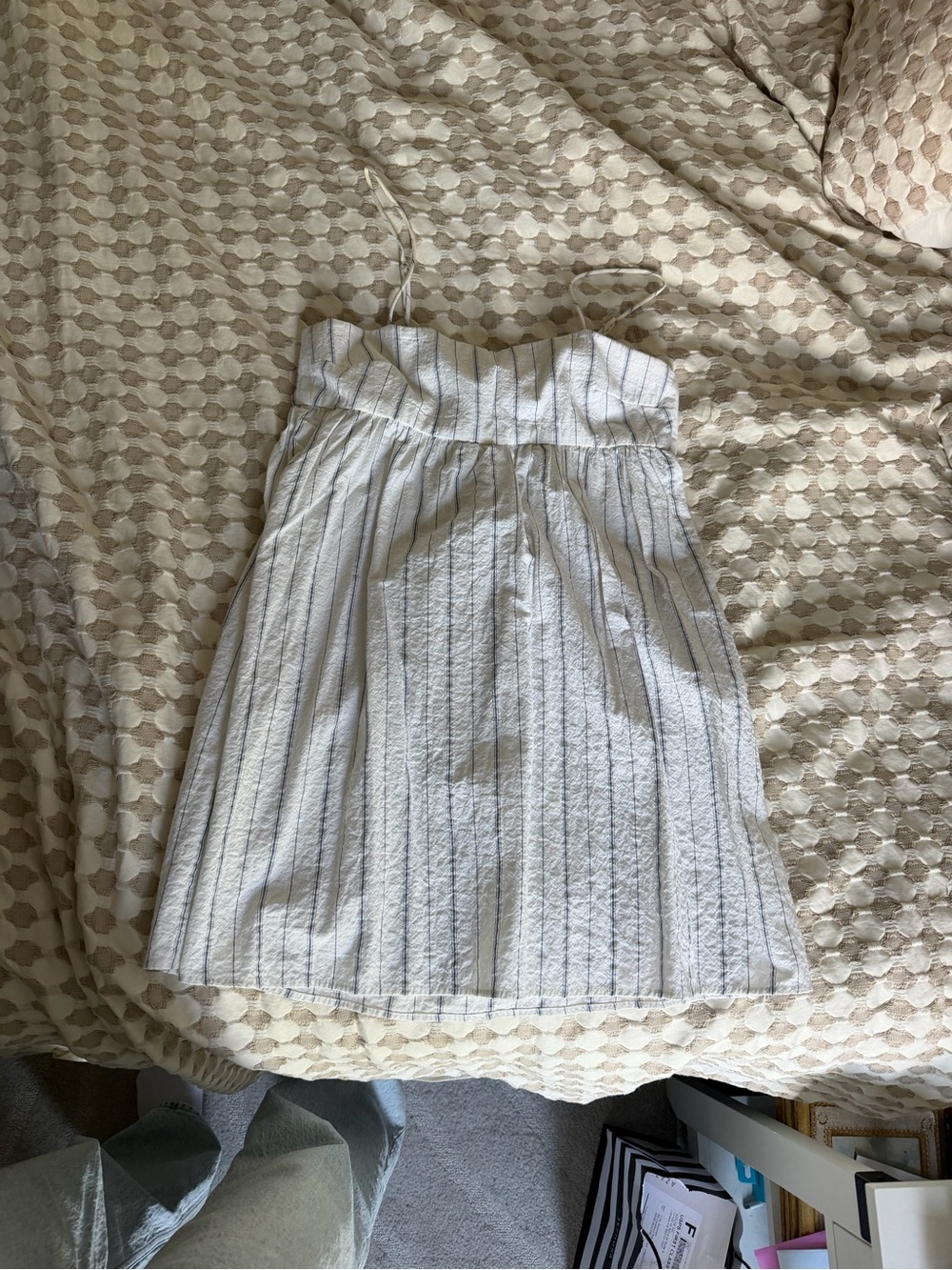 White Pinstripe Drawstring Skirt
